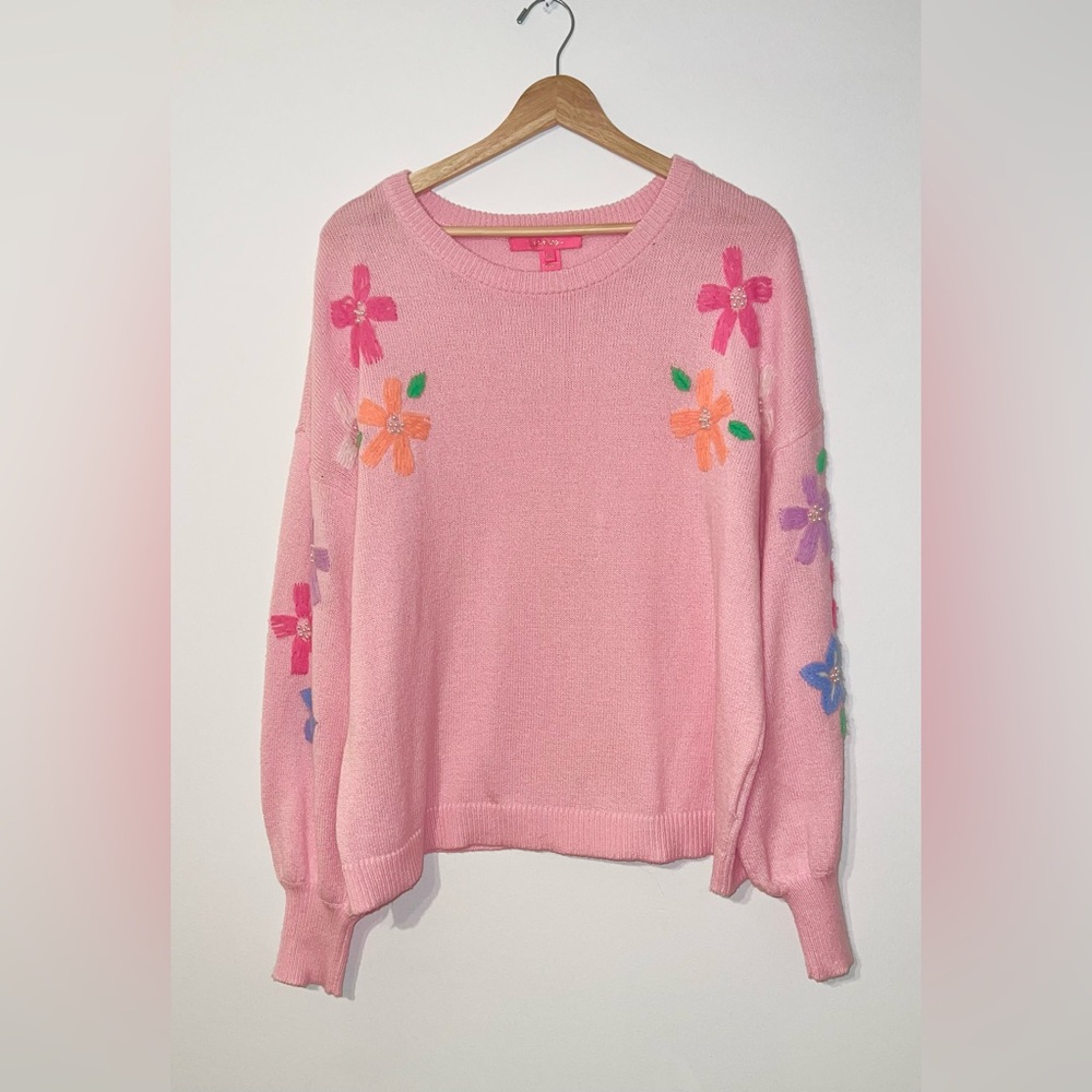Lilly Pulitzer pink floral Laletta sweater - Picture 2 of 7